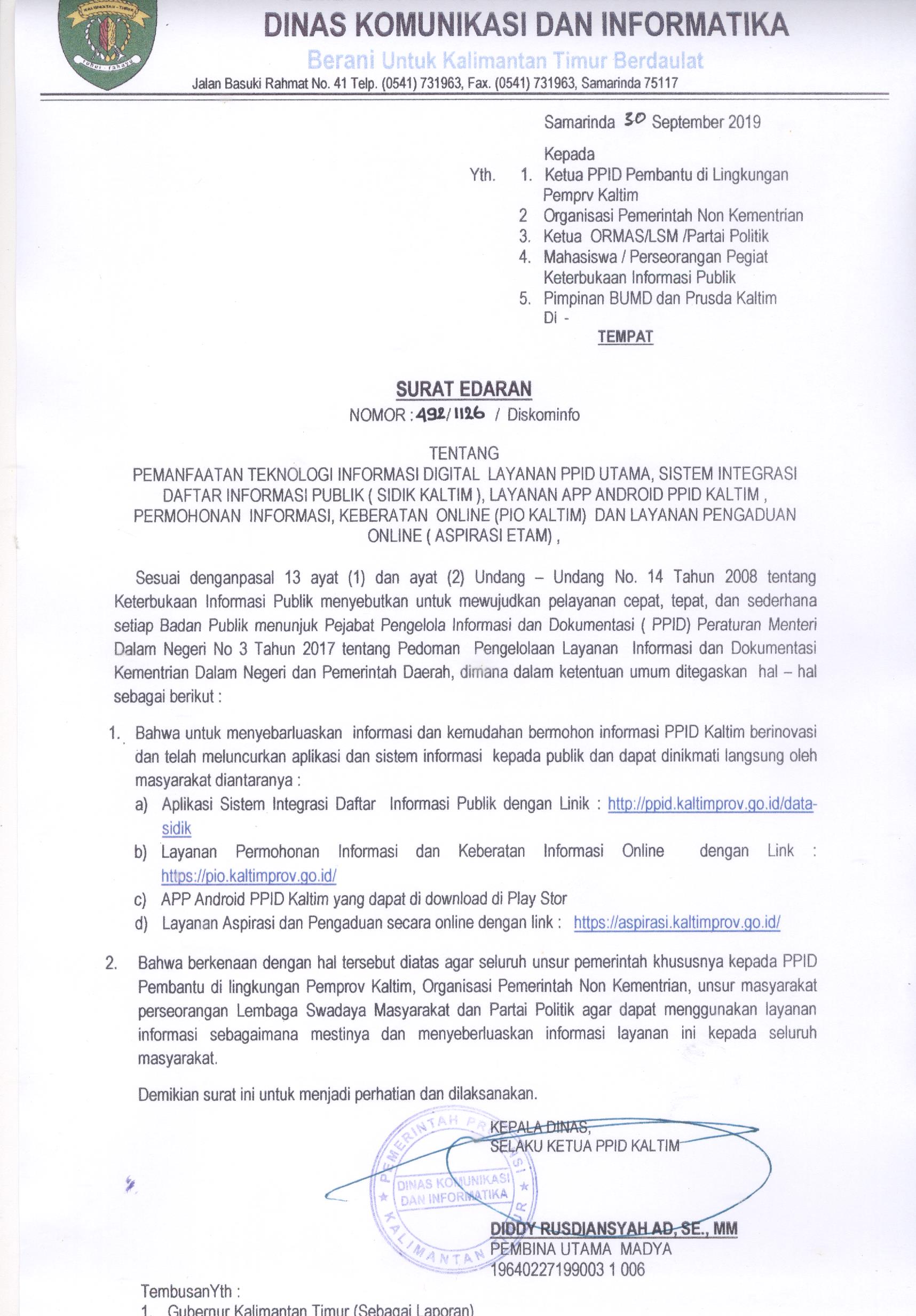 SURAT EDARAN DISKOMINFO KALTIM